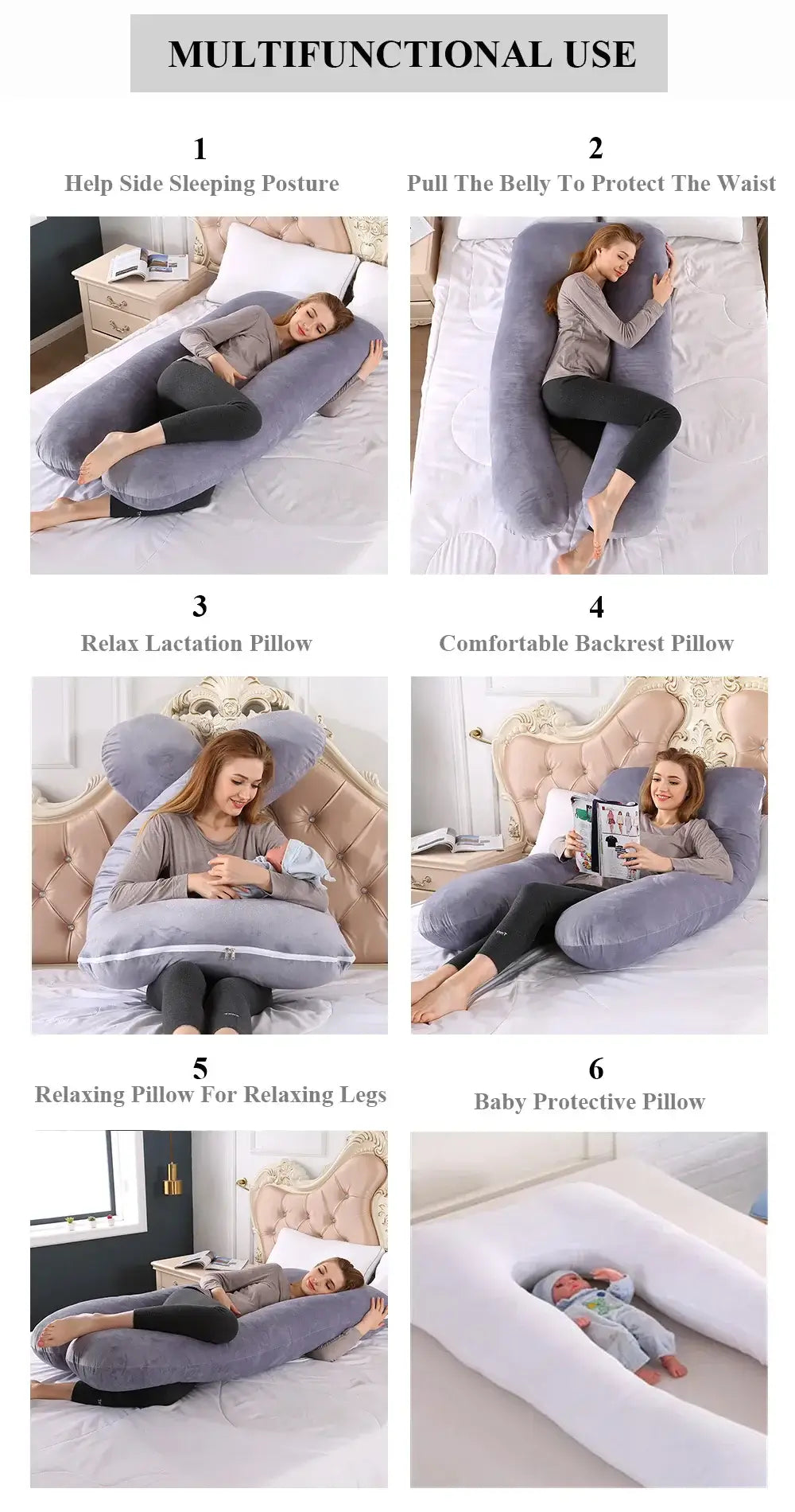 Pregnancy pillow 130x70 cm for improved sleep for pregnant women, nursing pillow