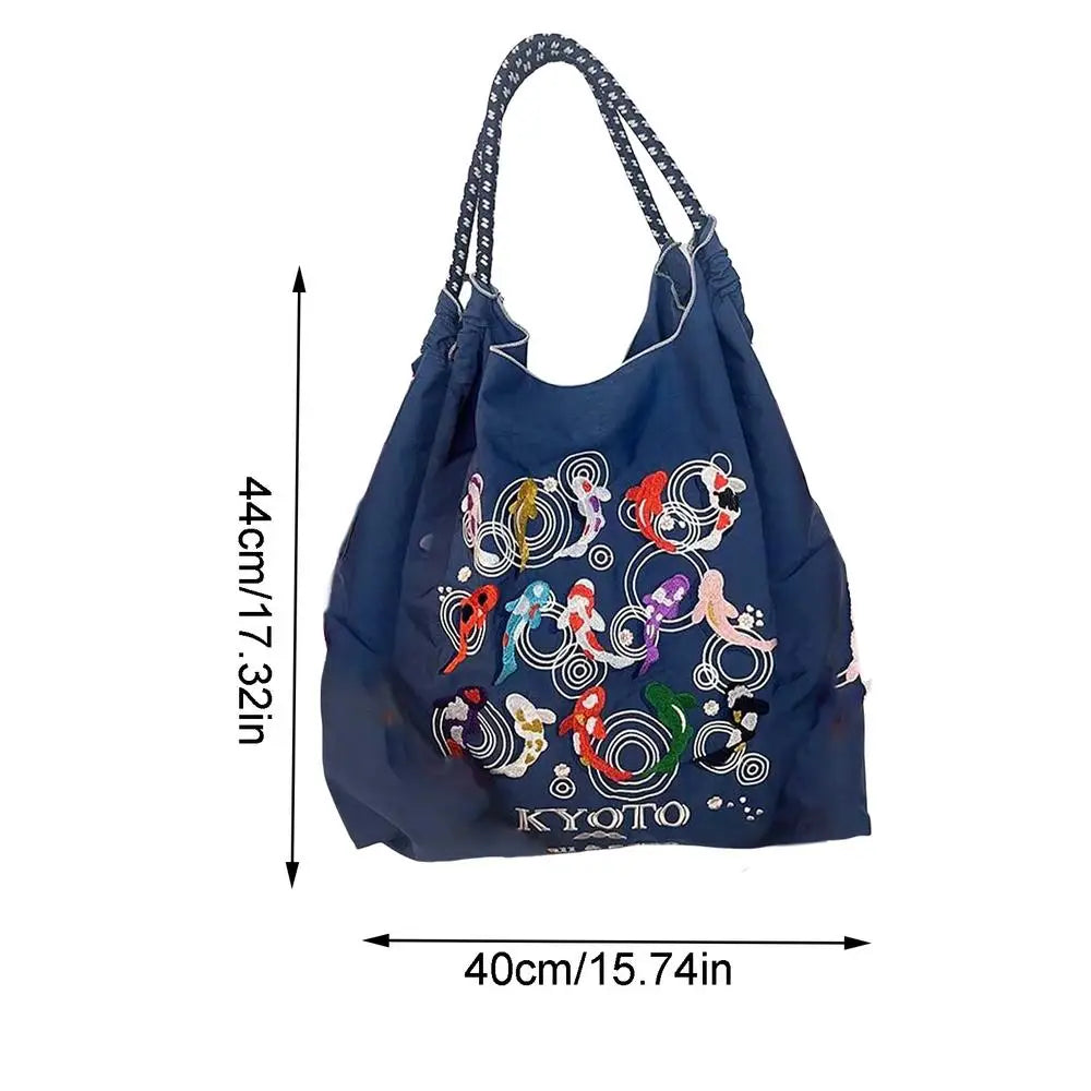 Women's Shoulder Bag Embroidered Ladies Casual Handbag Tote Reusable Shopping Bag