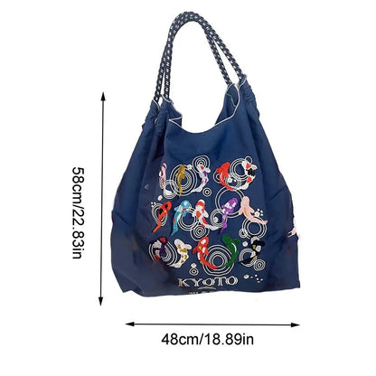 Women's Shoulder Bag Embroidered Ladies Casual Handbag Tote Reusable Shopping Bag