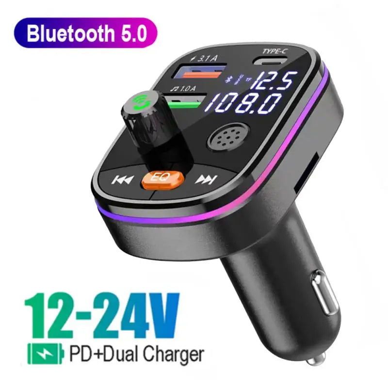 Car Bluetooth 5.0 FM Transmitter Wireless Handsfree Audio Receiver Car MP3 Player 2USB Fast Charger Car Electronics Accessories