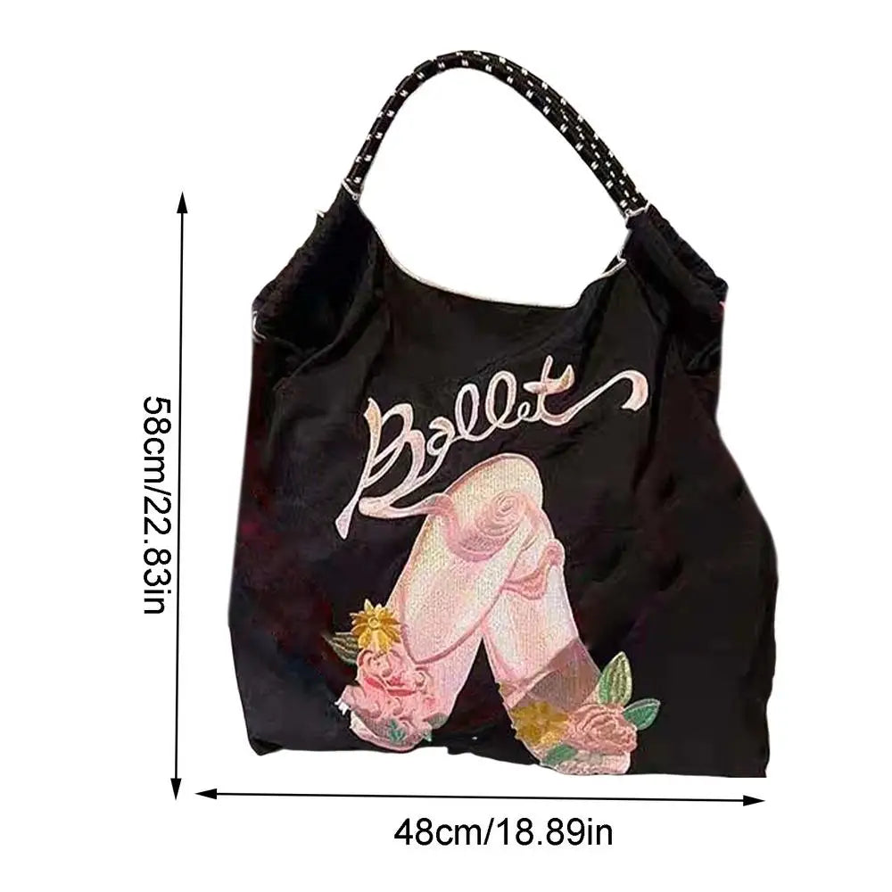 Women's Shoulder Bag Embroidered Ladies Casual Handbag Tote Reusable Shopping Bag