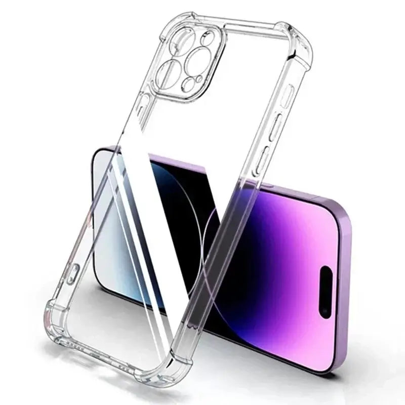 Shockproof transparent silicone phone case for iPhone 13 11 14 Pro Max 12 Mini with lens protector for iPhone 15 16 Pro XS Max X