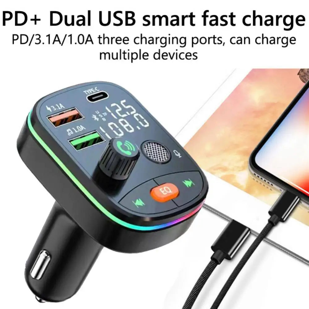 Car Bluetooth 5.0 FM Transmitter Wireless Handsfree Audio Receiver Car MP3 Player 2USB Fast Charger Car Electronics Accessories