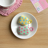 Fashion Simple Big Pink Blue Dots Polka Point Pattern Glossy Earphone Case with Ring Cover for AirPods 1 2 3 4 Pro 2 Pro 3