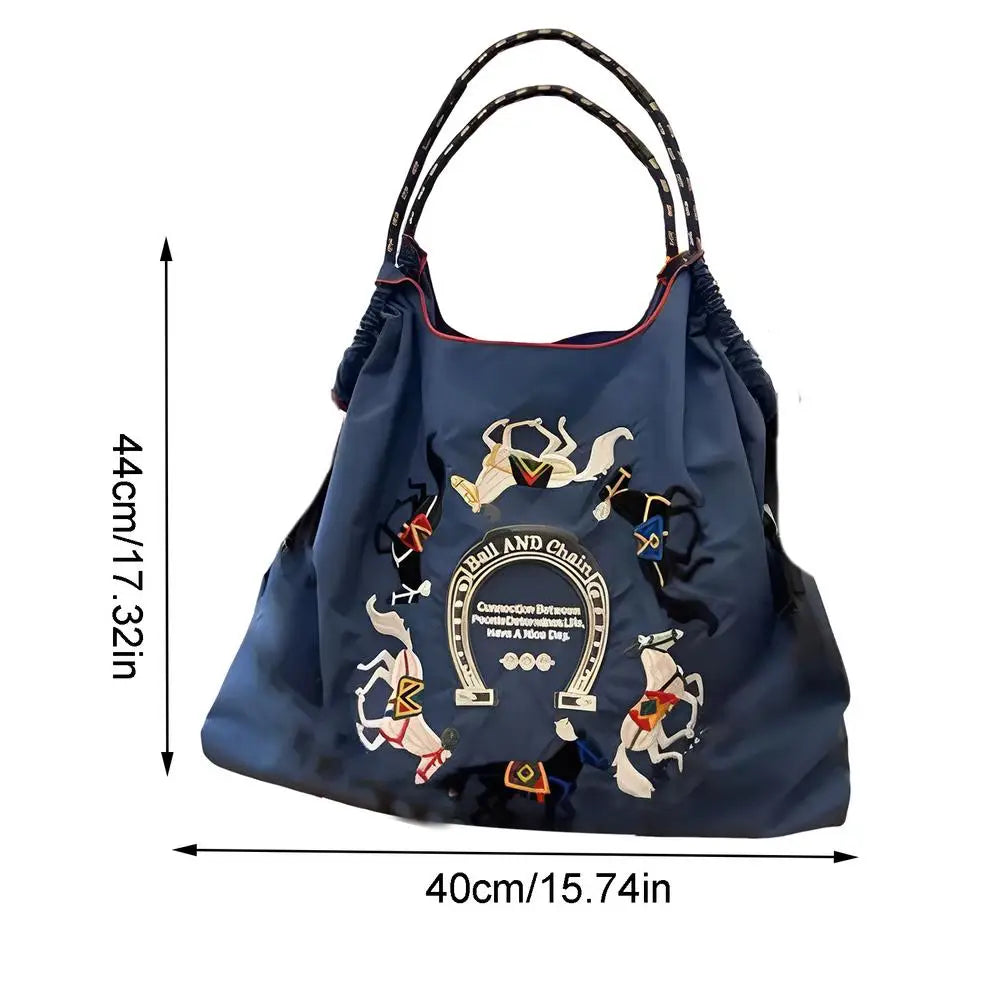 Women's Shoulder Bag Embroidered Ladies Casual Handbag Tote Reusable Shopping Bag