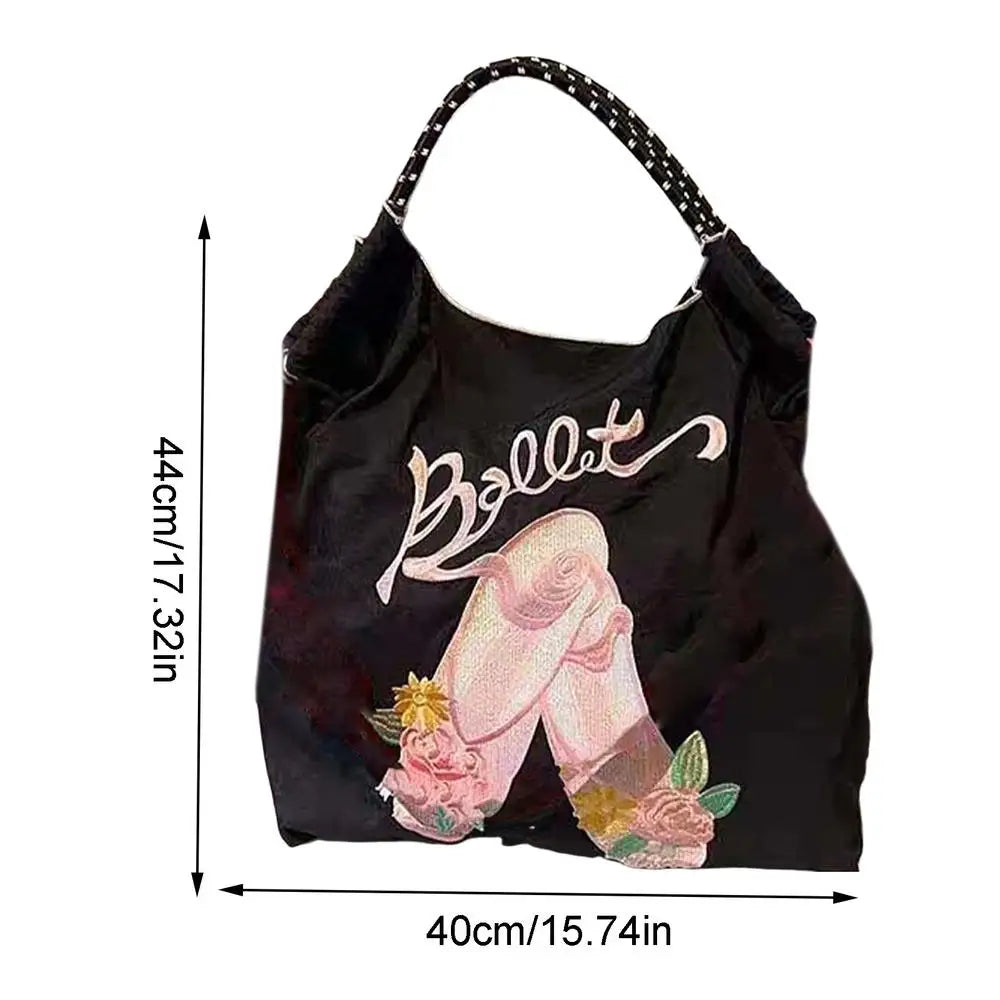 Women's Shoulder Bag Embroidered Ladies Casual Handbag Tote Reusable Shopping Bag