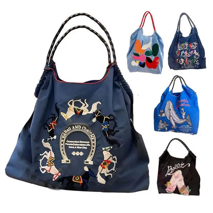 Women's Shoulder Bag Embroidered Ladies Casual Handbag Tote Reusable Shopping Bag