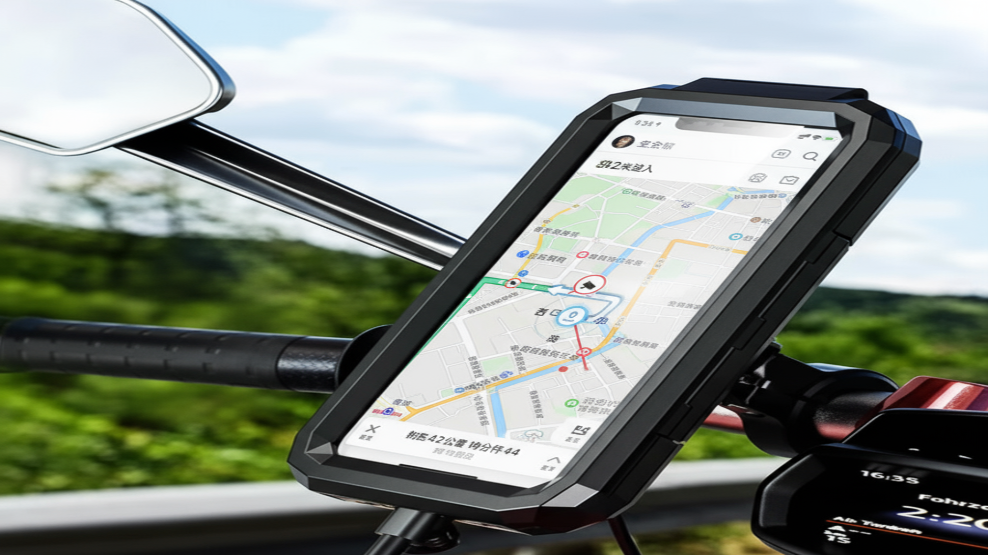 Support téléphone moto en utilisation 